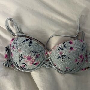Victoria's Secret PINK Bra Women's 34B Blue-Gray Pink Floral Date Push Up
